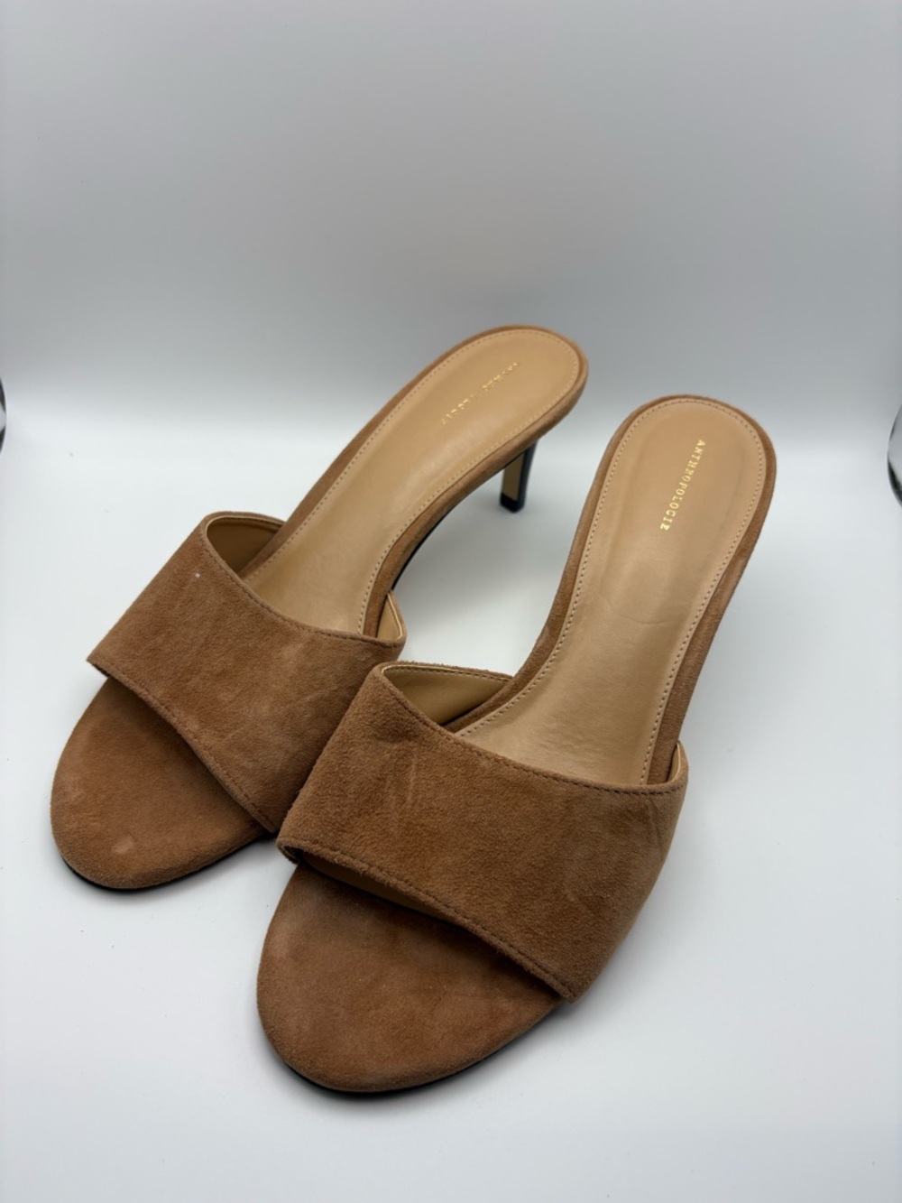 Anthropologie Tan Suede Slide Heels - Picture 3 of 9